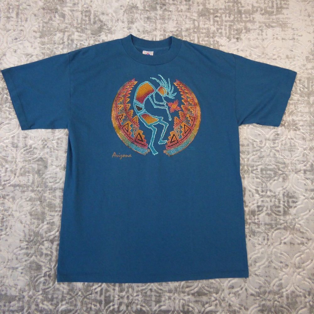 Vintage Arizona Shirt Men's Large Blue Native American Desert Sunbelt H L Miller
